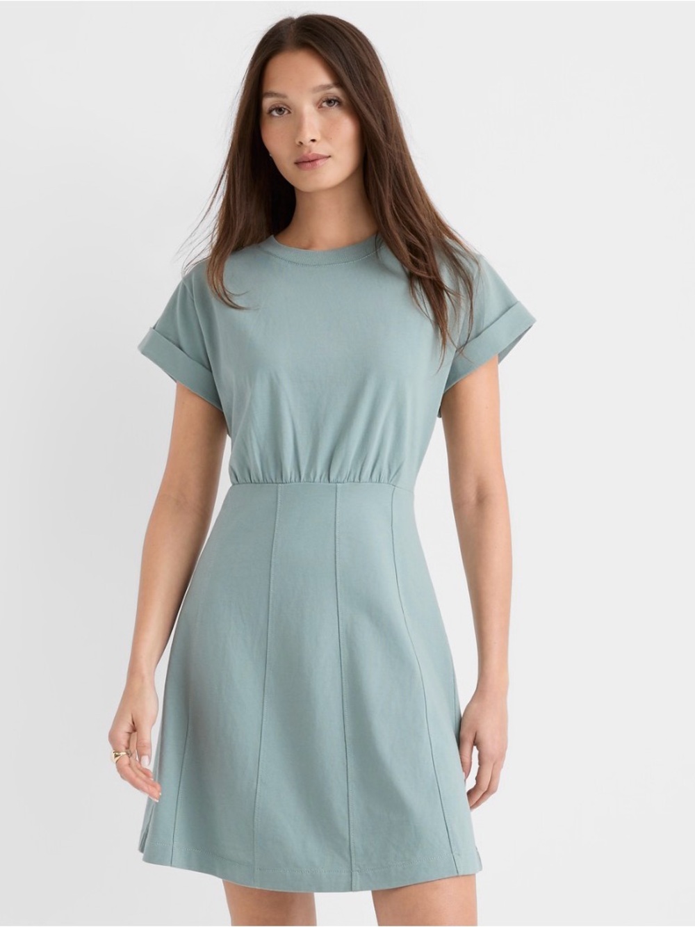 LOFT Petite Seamed Mini Tee Dress MP Wild Agave Green NWT